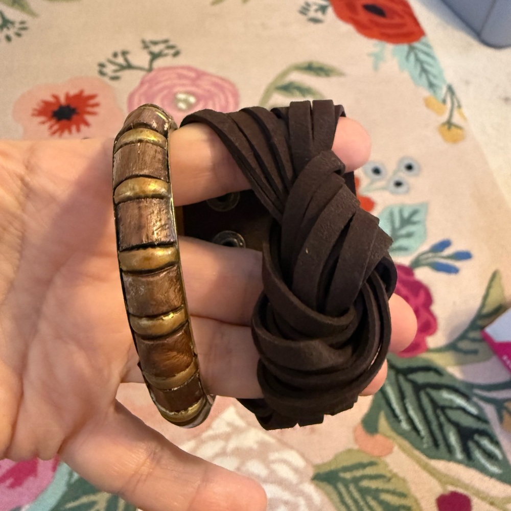 Brown and Gold Leather Bracelet Set